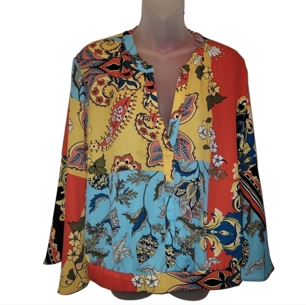 7th AVENUE DESIGN STUDIO NY & CO; Women's Floral V-Neck Blouse. Sz XL